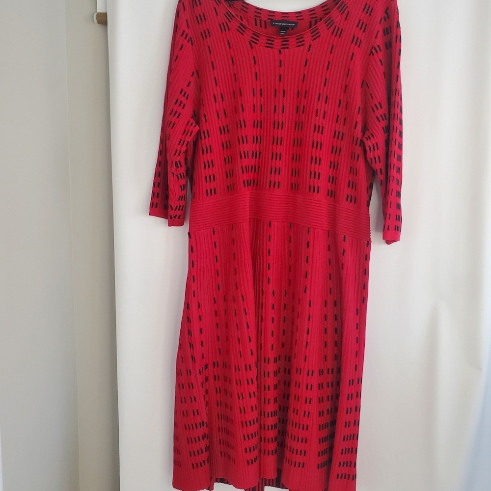 Lane Bryant Size 22/24 Cherry Red 3/4 Sl knit banded waist midi dress